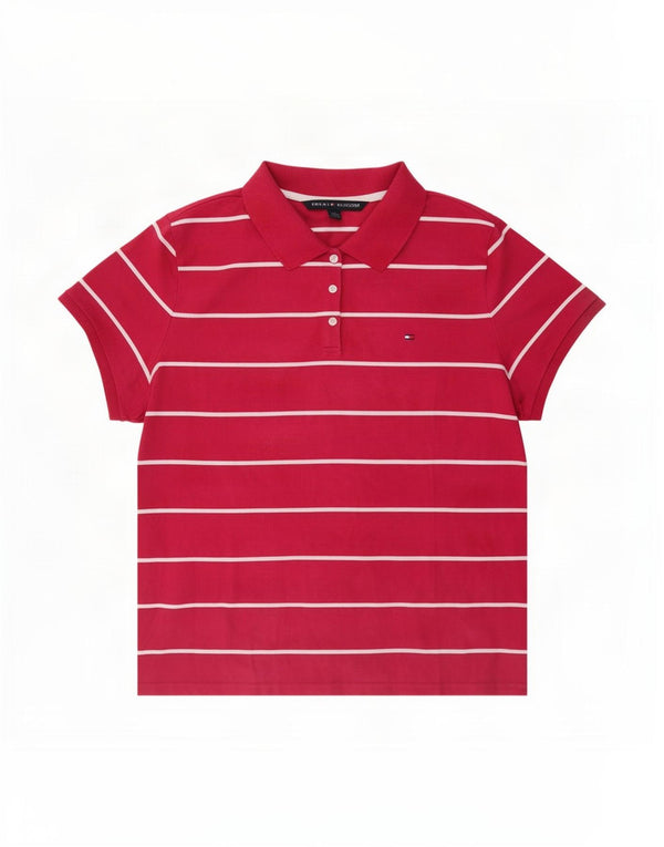 Tommy Hilfiger Damen Poloshirt UK 20 2XL rot gestreift Baumwolle