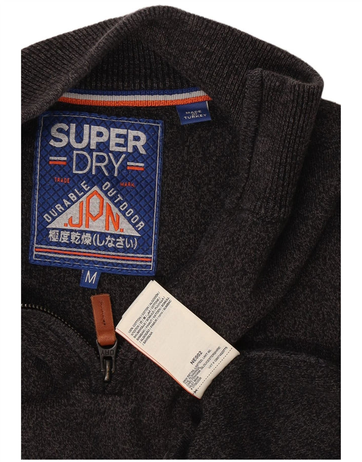 Superdry Herren-Pullover mit Reißverschluss am Hals, mittelgrau gesprenkelte Baumwolle