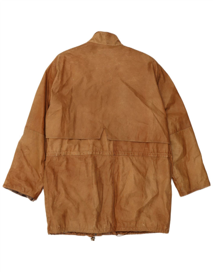 VINTAGE Damen Ledermantel UK 16 Großes beiges Leder