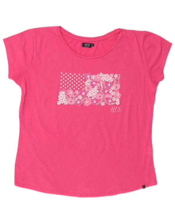 Avirex Damen-T-Shirt mit Grafik, UK 18, XL, Rosa, Blumenmuster, Baumwolle