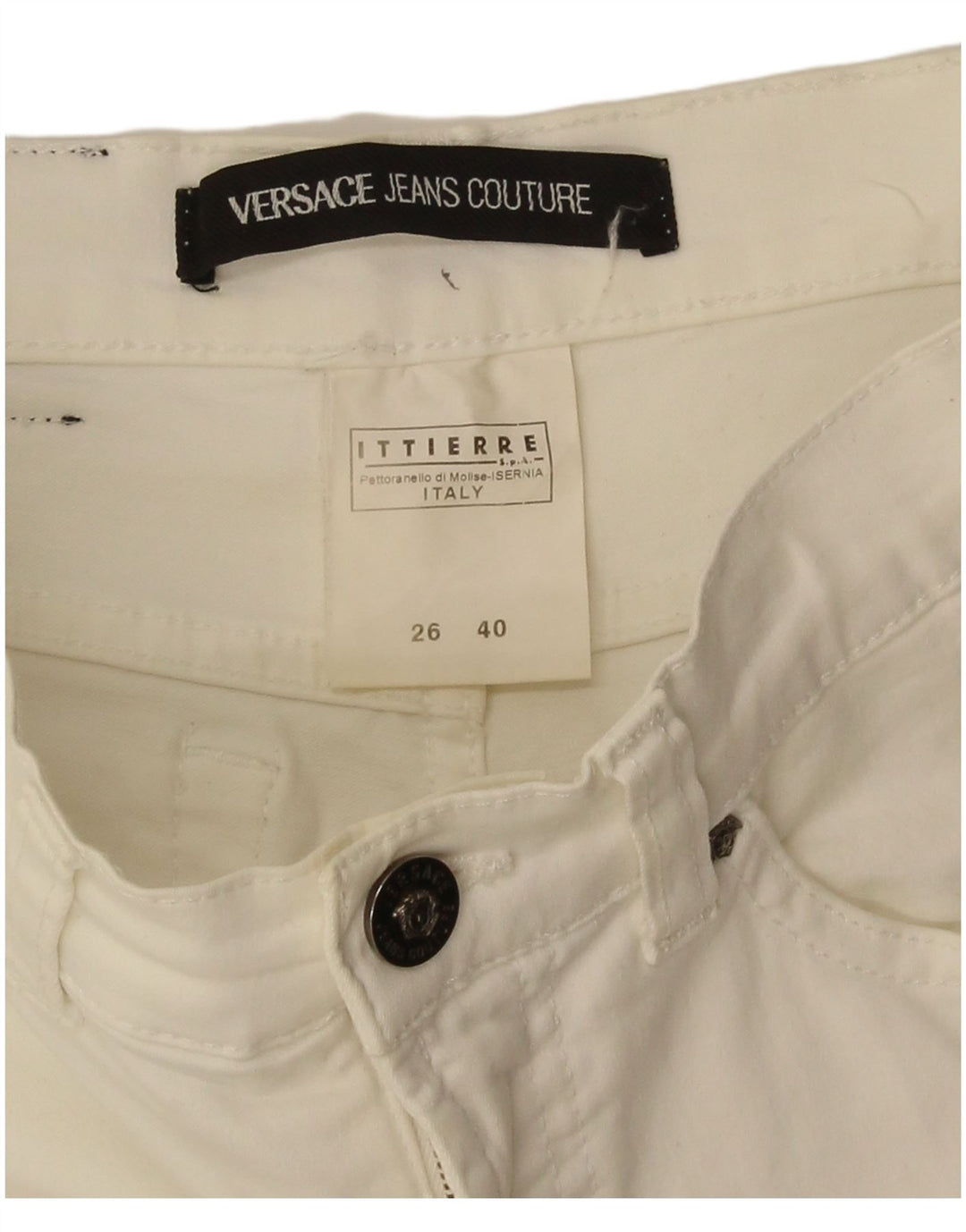 Versace Damen Bootcut Freizeithose IT 40 Small W26 L33 Weiße Baumwolle