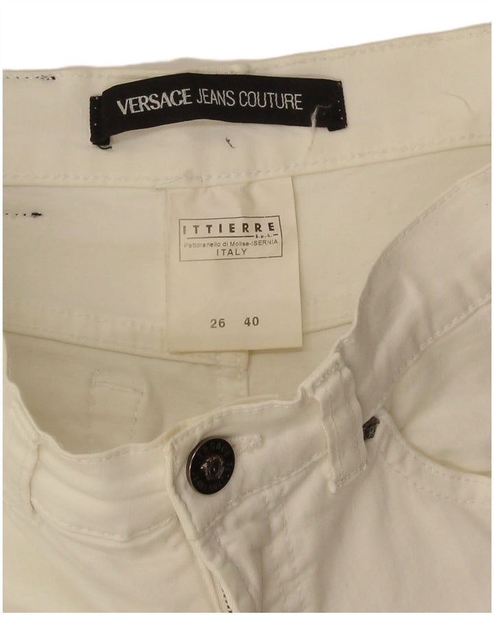 Versace Damen Bootcut Freizeithose IT 40 Small W26 L33 Weiße Baumwolle