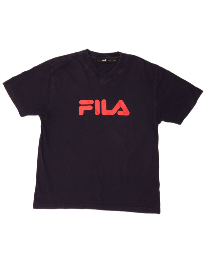 FILA Herren-Grafik-T-Shirt-Oberteil aus mittelblauer Baumwolle in Marineblau