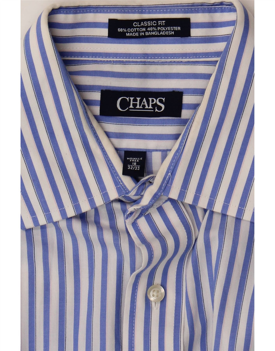 Chaps Herren-Hemd mit klassischer Passform, Größe 16, groß, blau gestreift, Baumwolle
