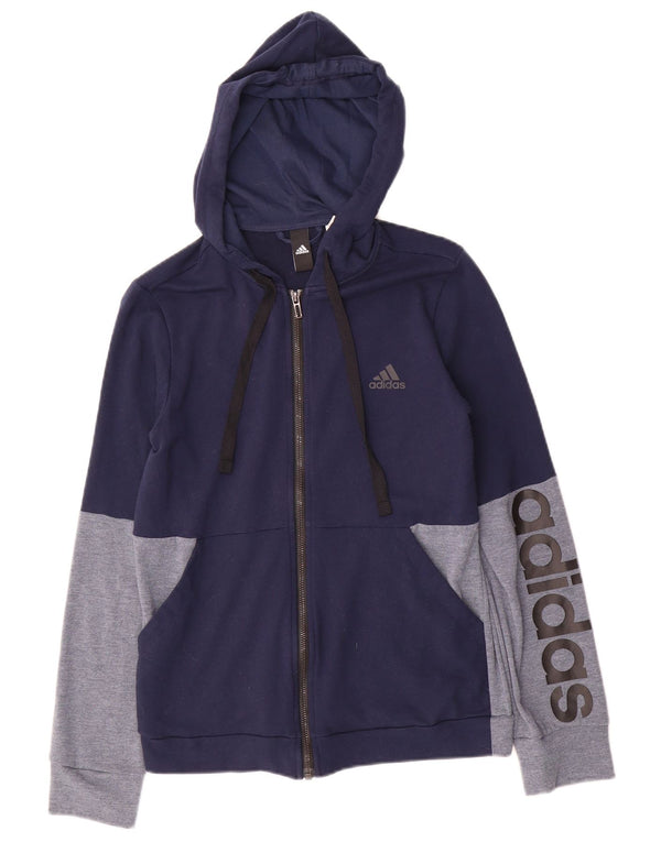 Adidas Damen Zip Hoodie Pullover UK 12/14 Medium Marineblau Farbblock