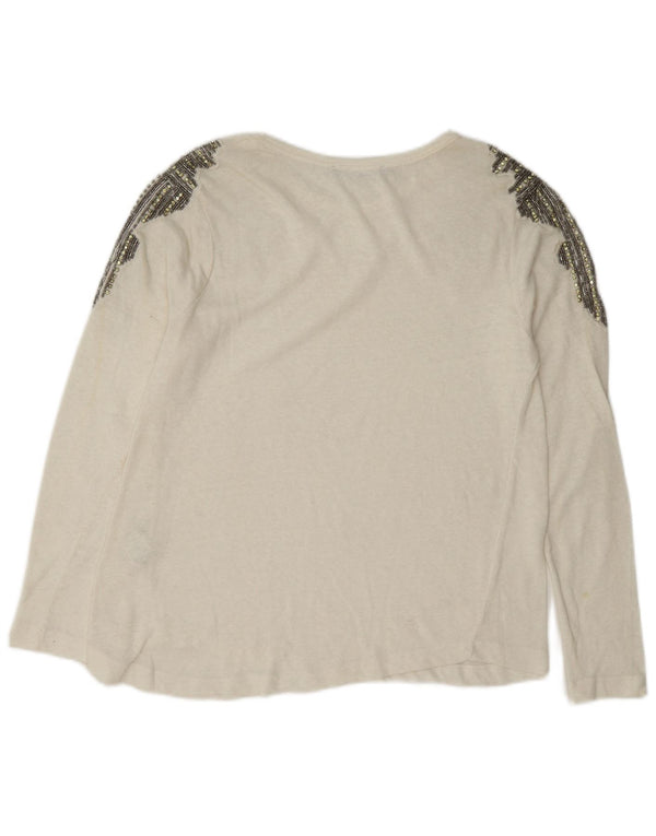 Zara Damen Top Langarm UK 10 Small Weiße Baumwolle