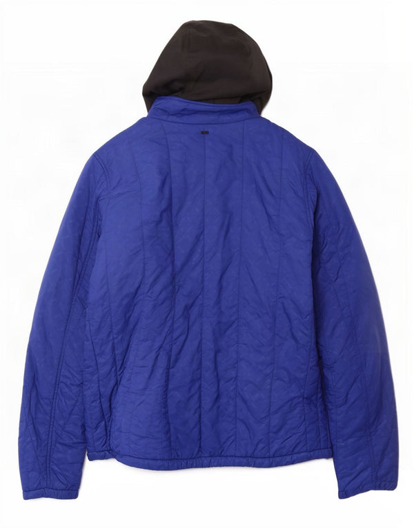 G-Star Wattierte Damenjacke mit Kapuze, UK 38, mittelblaues geometrisches Nylon