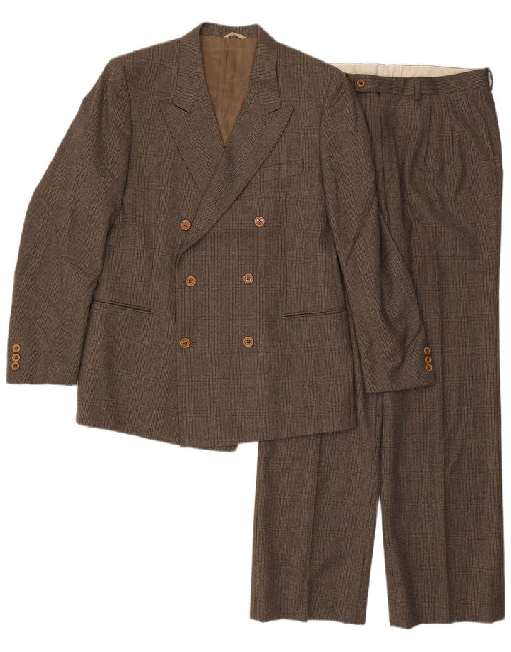 Vintage Herren 2-teiliger Anzug IT 50 Large W32 L32 Braun karierte Wolle