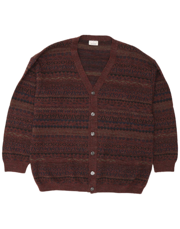 Rodes Herren-Cardigan-Pullover 2XL Braune geometrische Wolle