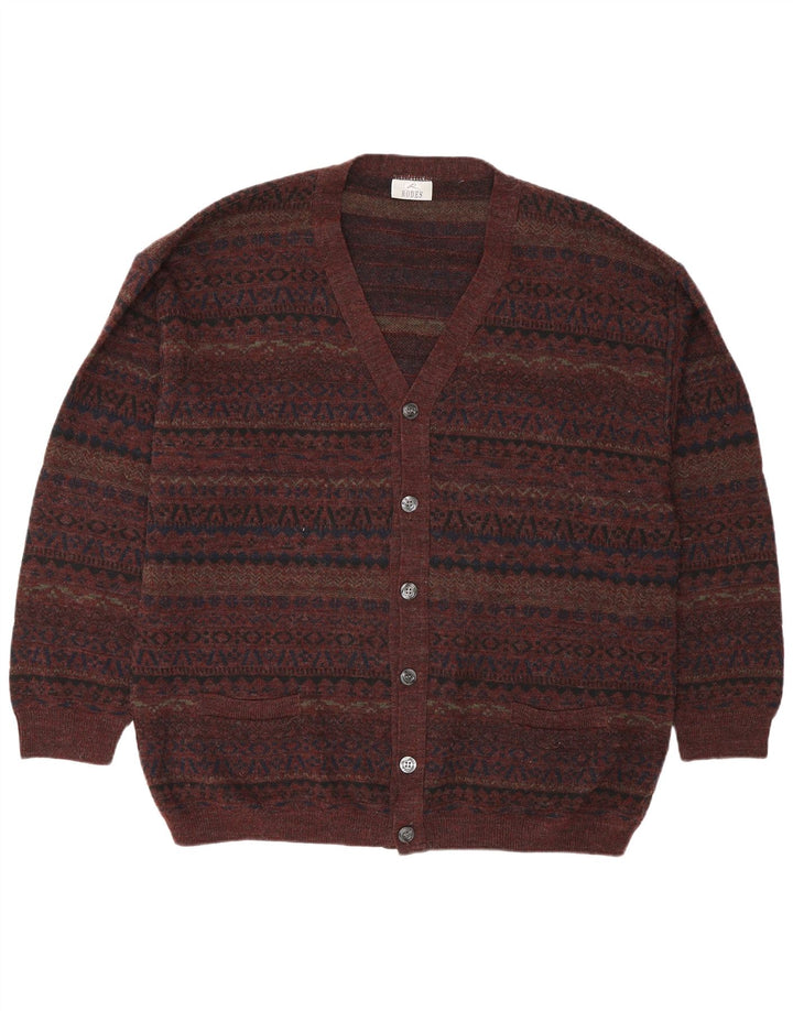 Rodes Herren-Cardigan-Pullover 2XL Braune geometrische Wolle