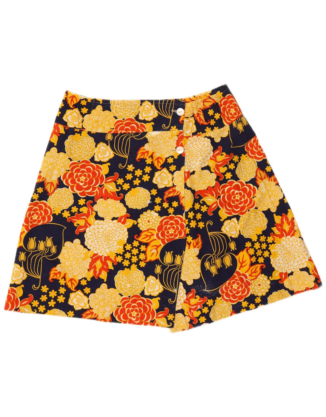 Vintage Damen Mini Wickelrock W30 Mittelgelb Floral Retro