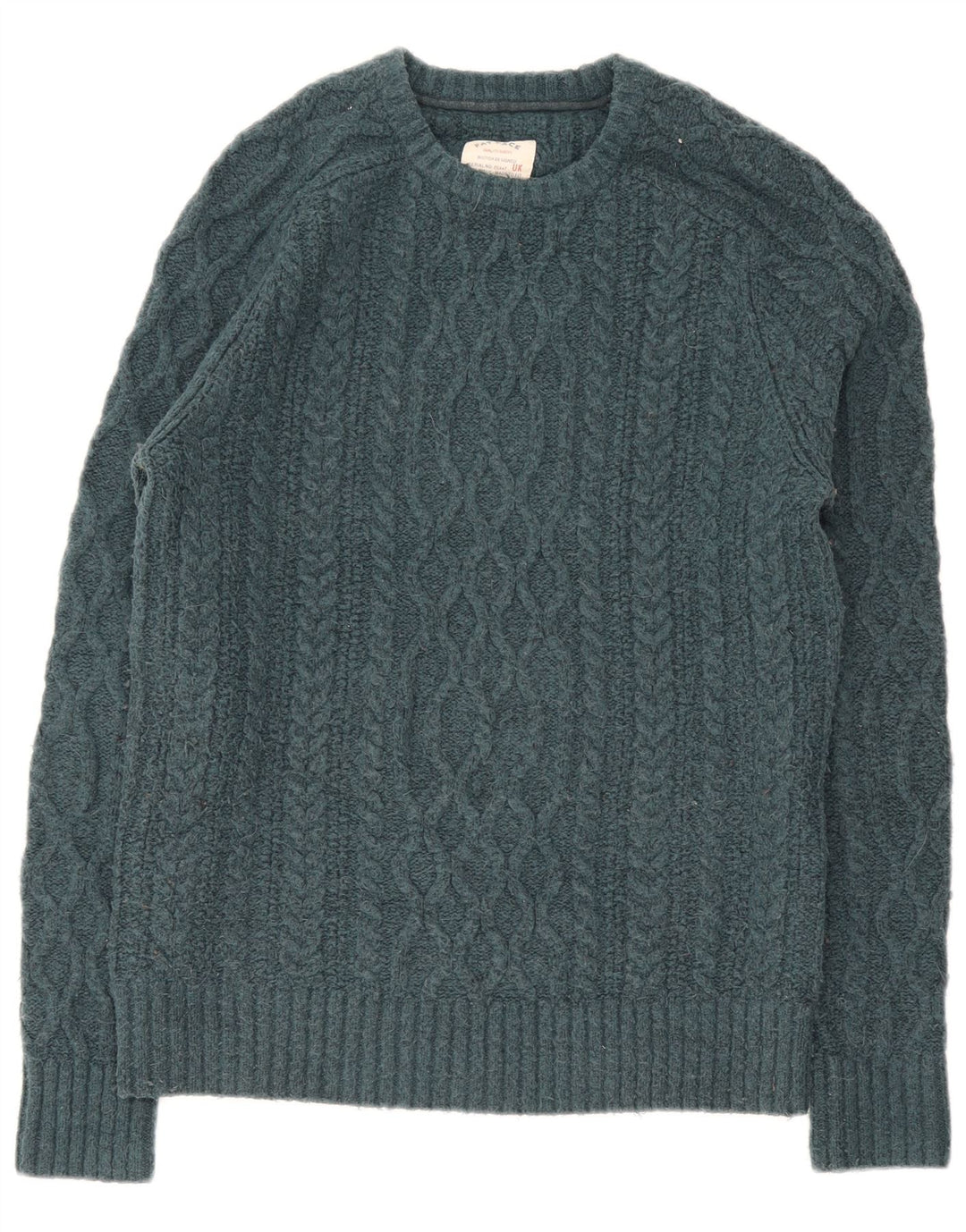 Fat Face Herren-Pullover mit Rundhalsausschnitt, Größe S, grüne Wolle