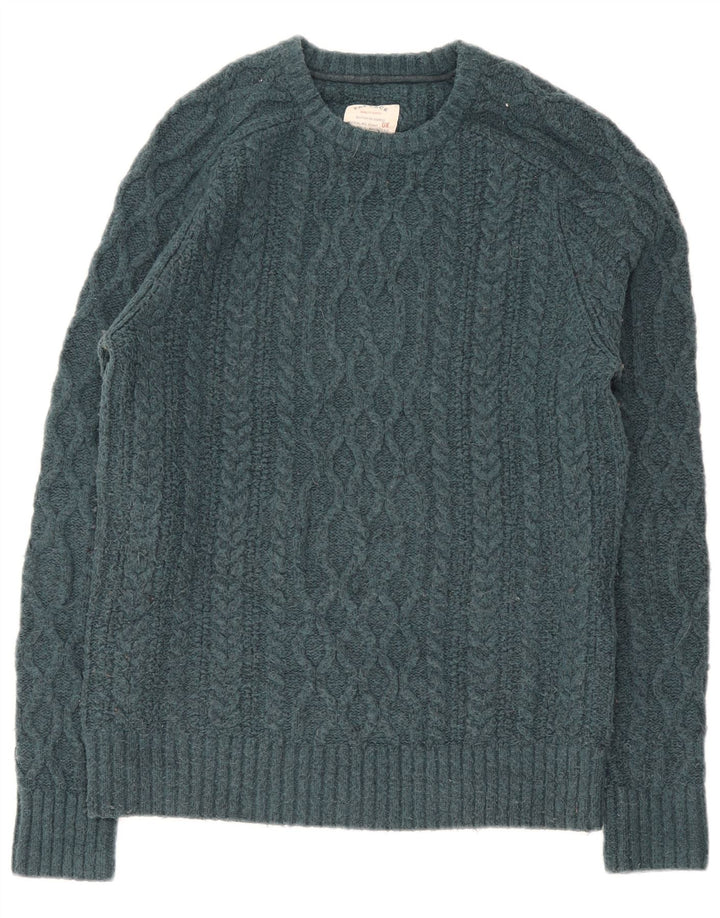 Fat Face Herren-Pullover mit Rundhalsausschnitt, Größe S, grüne Wolle