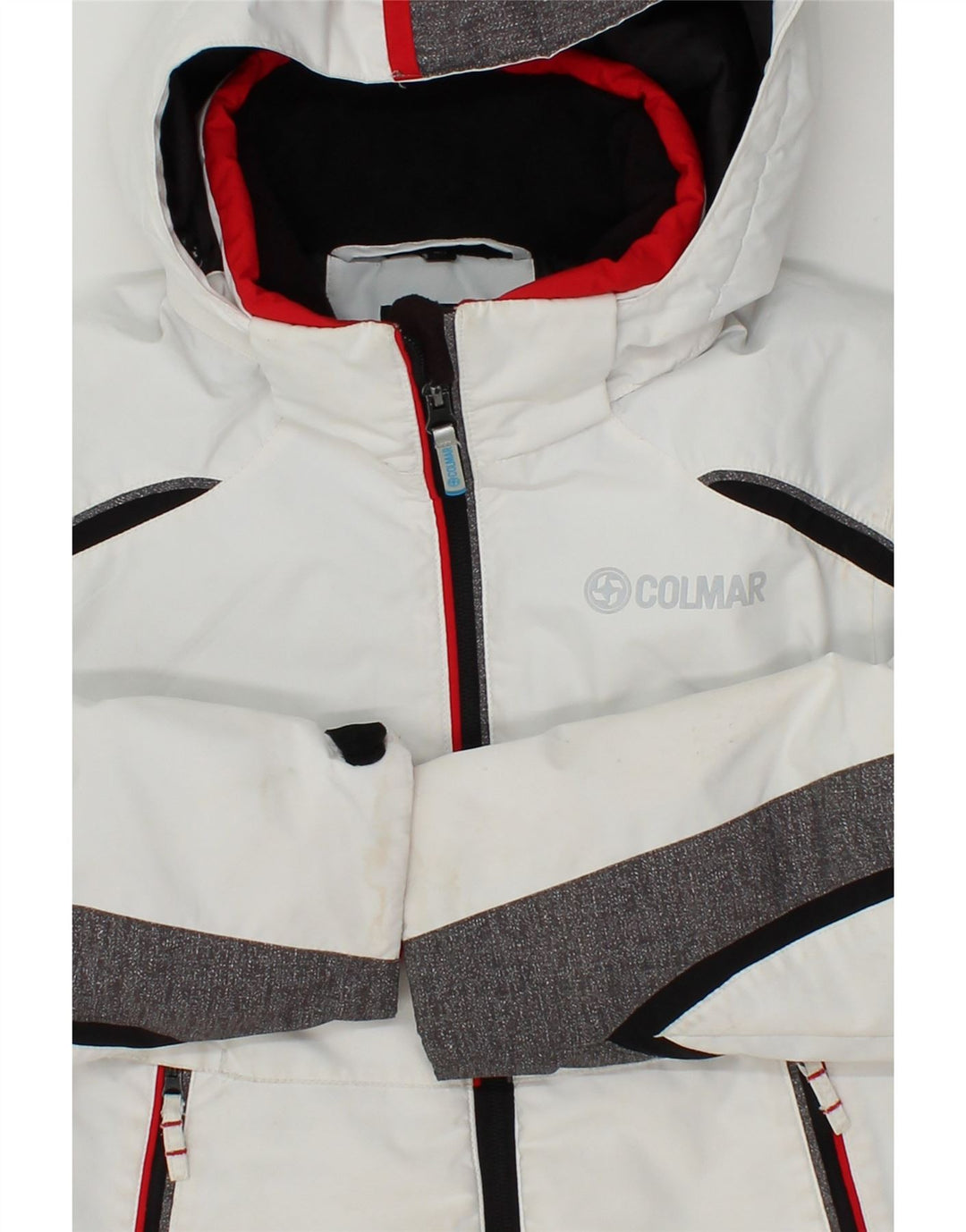 COLMAR Womens Hooded Windbreaker Jacket IT 34 2XS White Colourblock Vintage Colmar and Second-Hand Colmar from Messina Hembry 