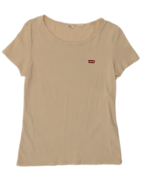 LEVI'S Damen Crop T-Shirt Top UK 12 Mittelbeige Baumwolle