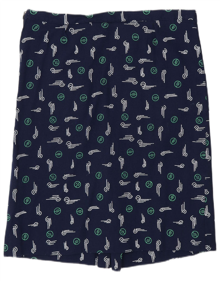 Vintage Damen Midirock mit abstraktem Muster, groß, W32, Marineblau