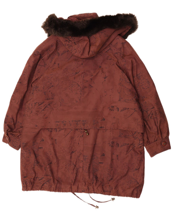 Vintage Damen-Windbreaker-Mantel mit Kapuze, übergroß, Gr. 16, groß, braun, geblümt