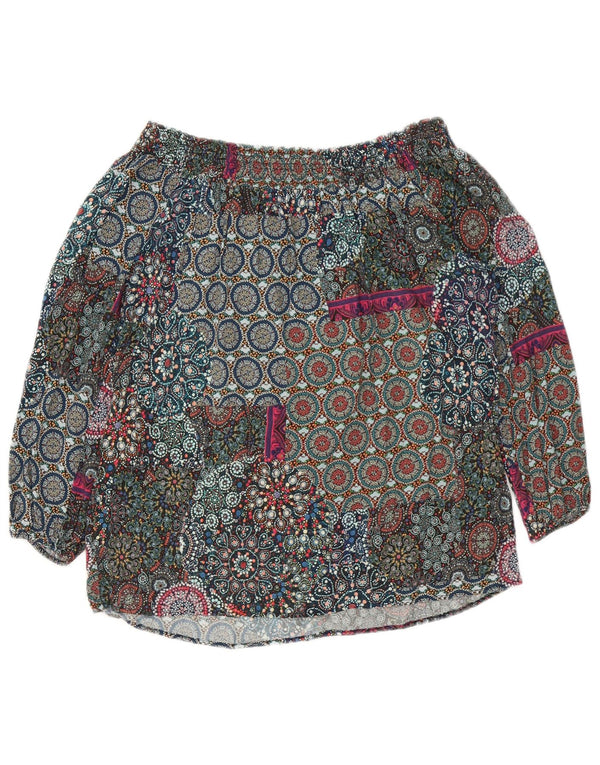Desigual Damen 3/4-Ärmel schulterfreies Top UK 6 XS Mehrfarbig mit Blumenmuster