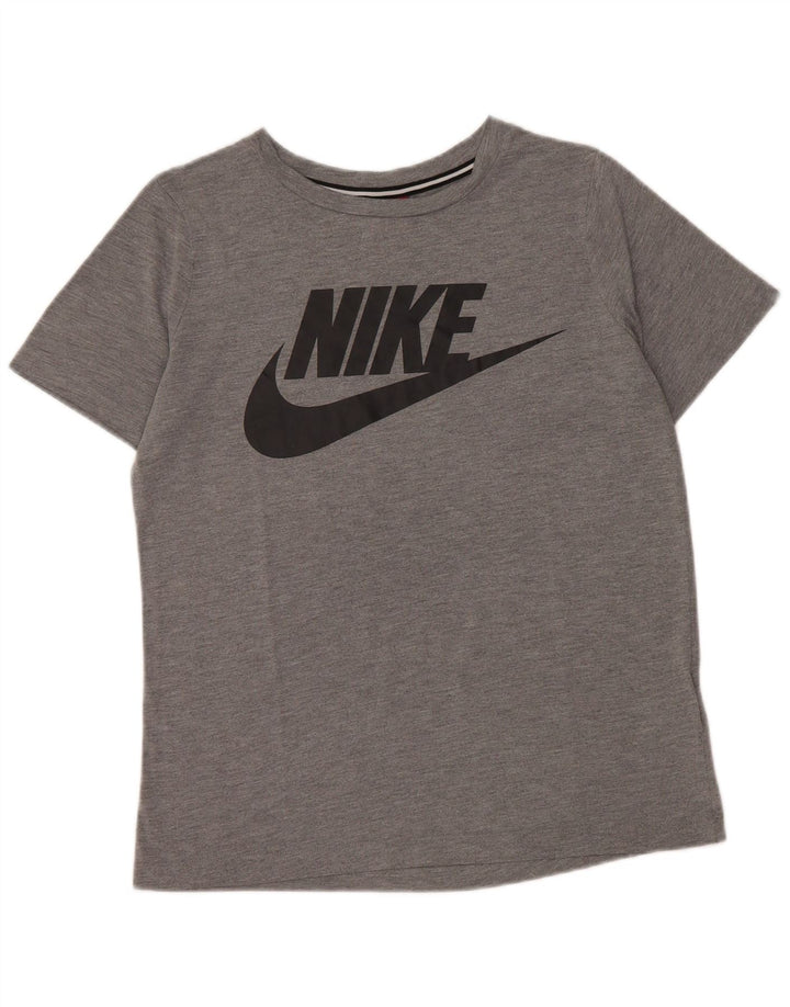 NIKE Damen Grafik-T-Shirt Top UK 10 Small Grau Polyester