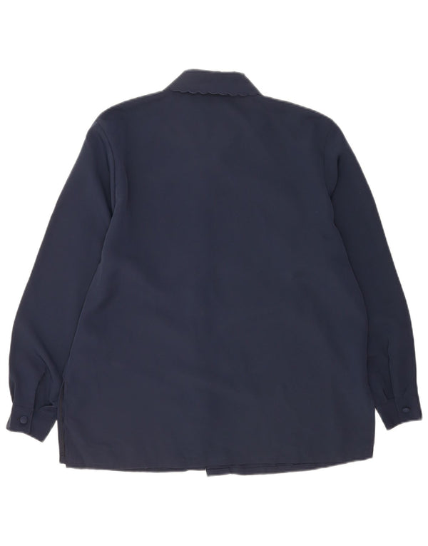 Vintage Damen Hemdbluse UK 14 Medium Marineblau geblümt