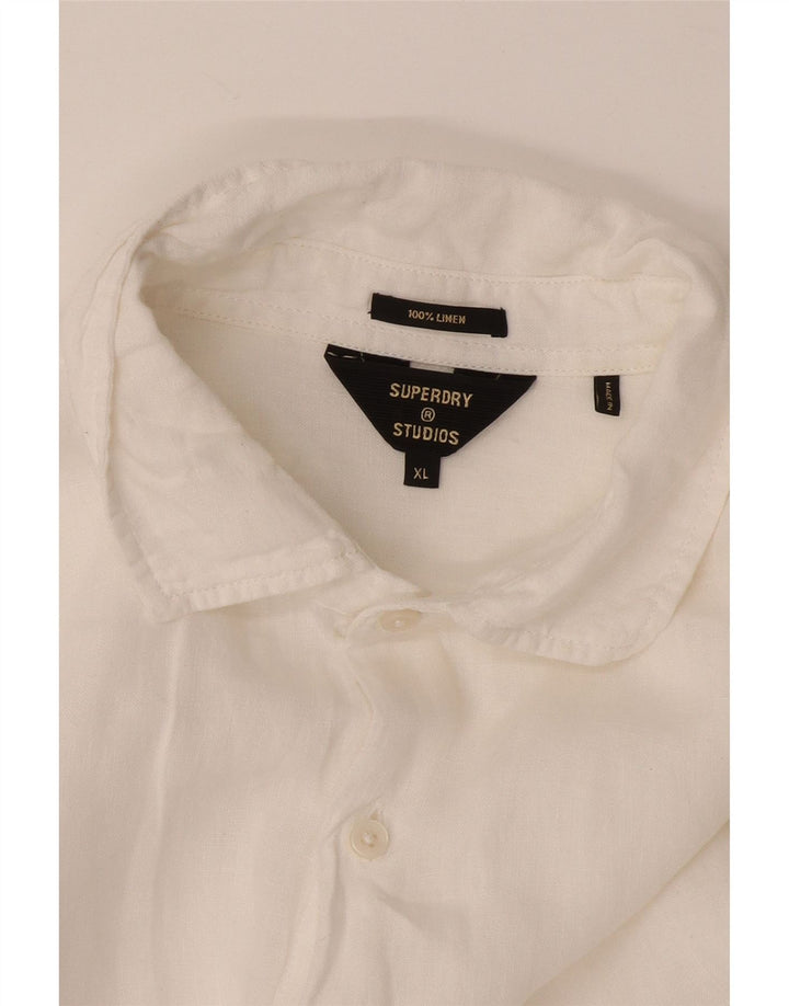 Superdry Herrenhemd XL, weißes Leinen