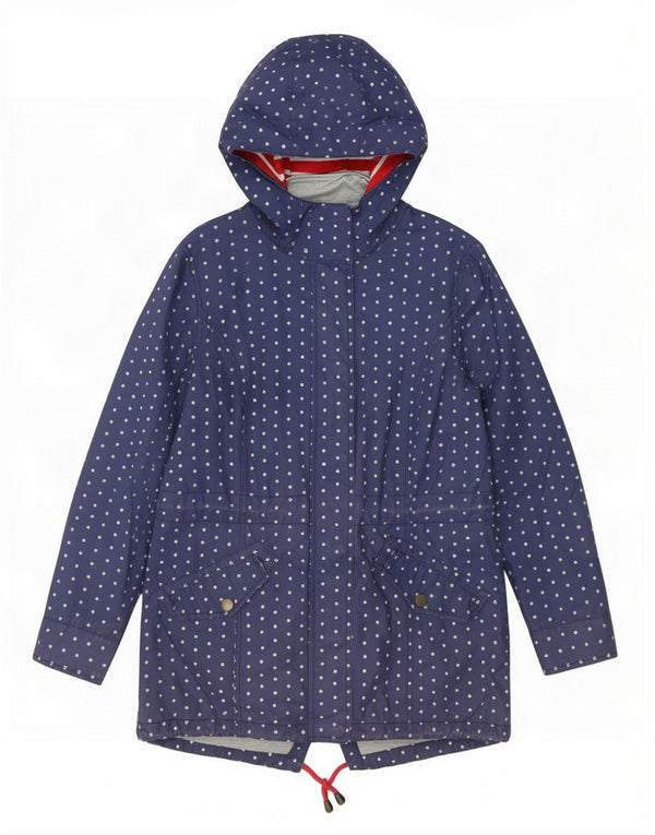 Laura Ashley Womens Hooded Parka Jacket UK 10 Small Navy Blue Spotted
