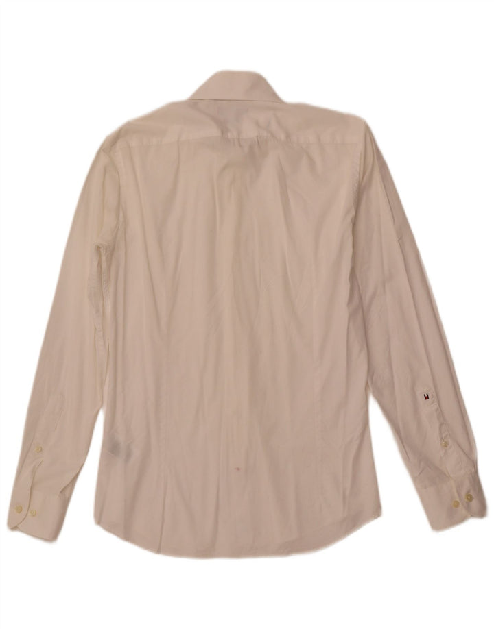 Maßgeschneidertes Herrenhemd von Tommy Hilfiger, Größe 37 14 1/2 Small, cremefarbene Baumwolle