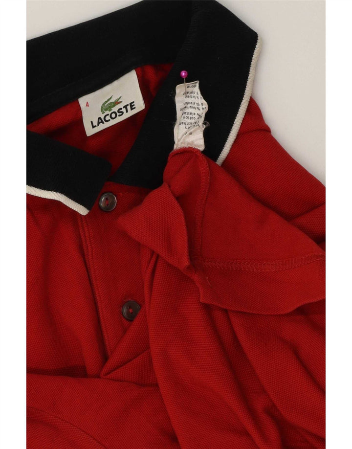 Lacoste Herren-Rugby-Poloshirt, Größe 4, mittelrot, gestreift, Baumwolle