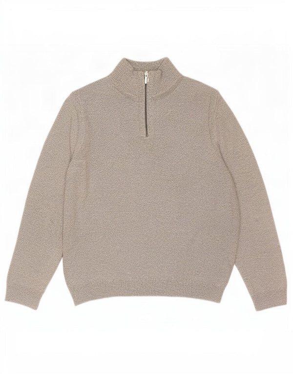 Marks & Spencer Mens Zip Neck Jumper Sweater Large Off White Flecked Cotton