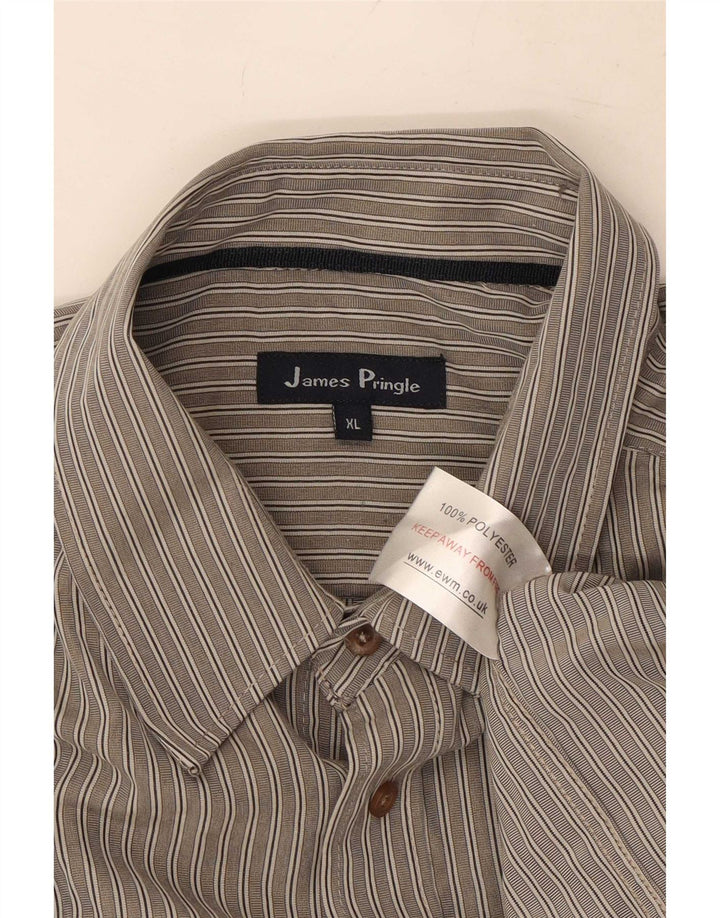 James Pringle Herrenhemd XL Graues Nadelstreifen-Polyester