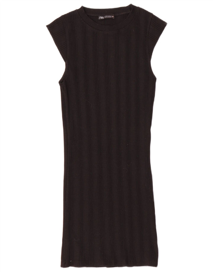 Zara Damen Etuikleid UK 8 Small Schwarz Baumwolle