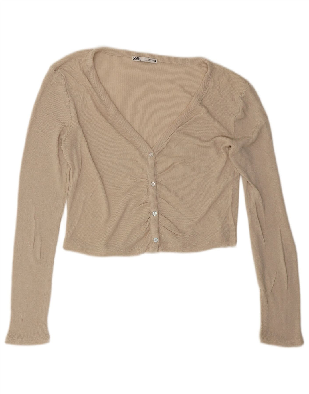 Zara Damen Crop Oversized Cardigan Top UK 10 Small Beige Viskose
