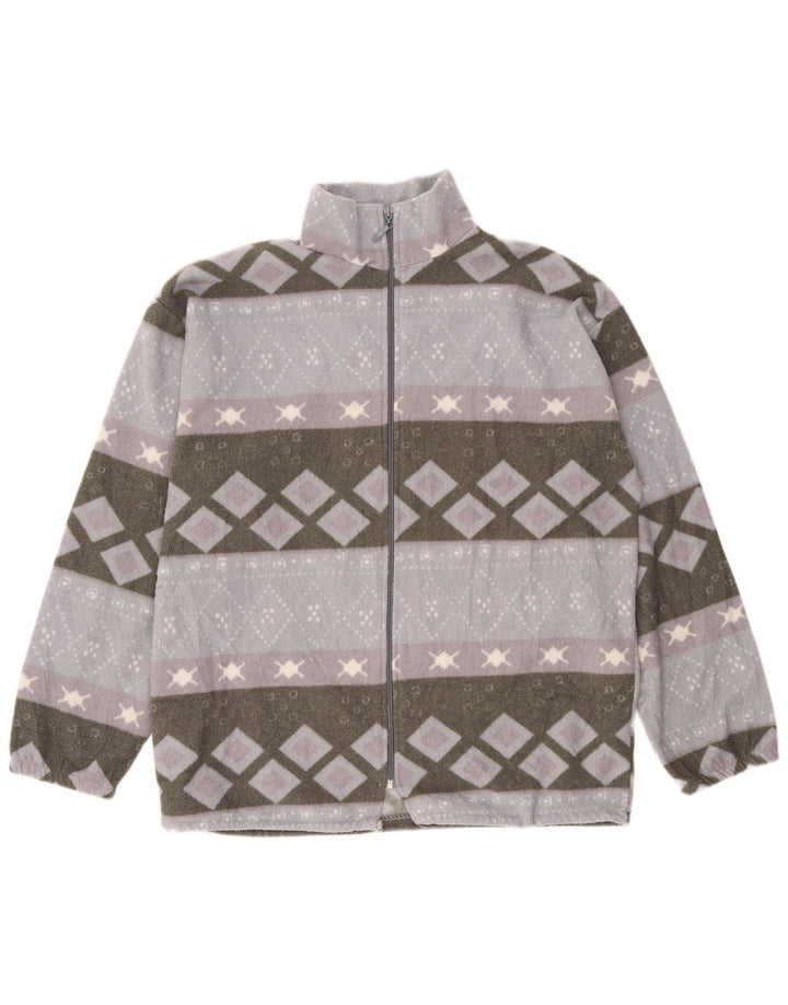 VINTAGE Herren Fleecejacke UK 40 Large Grau Geometrisch