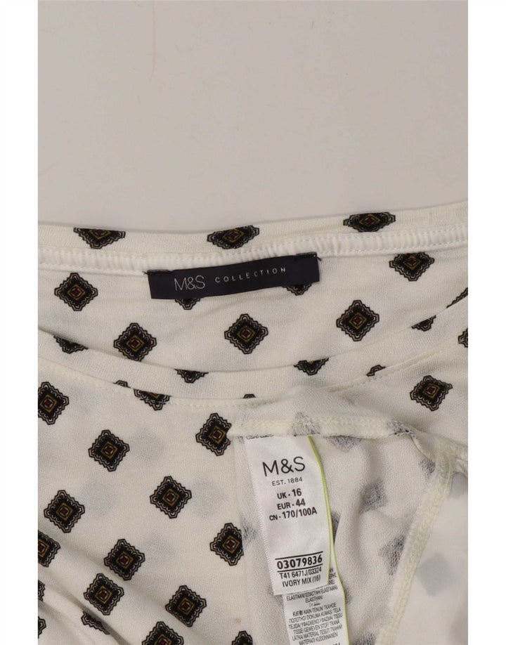 Marks & Spencer Damen Langarm-Tunika-Oberteil UK 16 Large Weiß Geometrisch