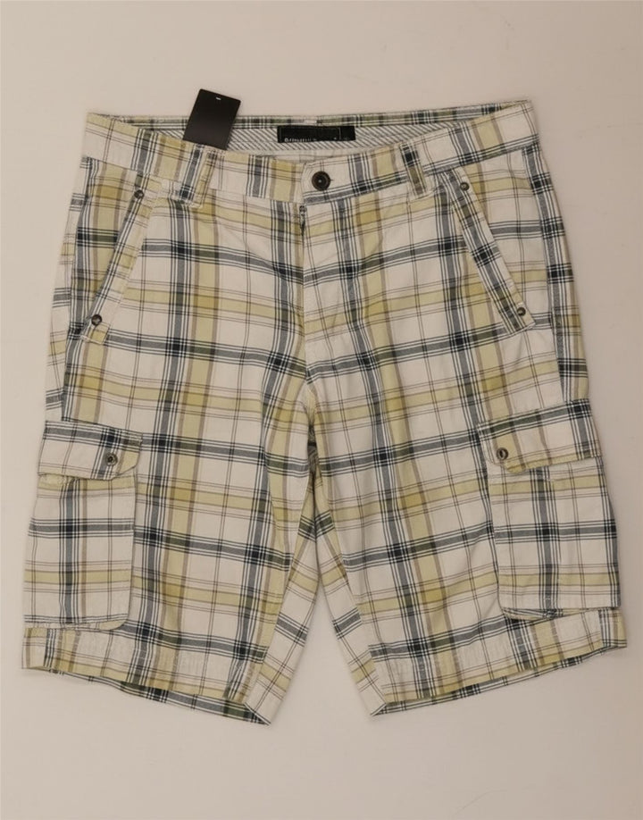 Angelo Litrico Herren Cargoshorts IT 50 Large W34 Weiß karierte Baumwolle
