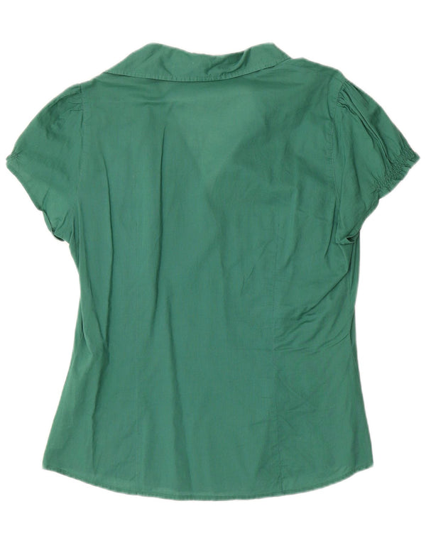 Benetton Damen Kurzarm-Hemdbluse UK 16 Large Grüne Baumwolle