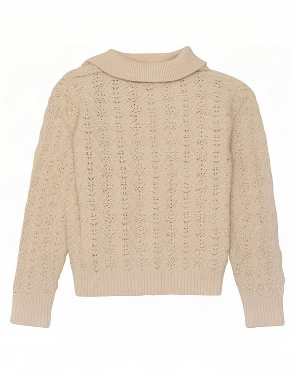 Marks & Spencer Damen-Pullover mit Polo-Ausschnitt, Gr. 10, Größe S, Beige, Baumwolle