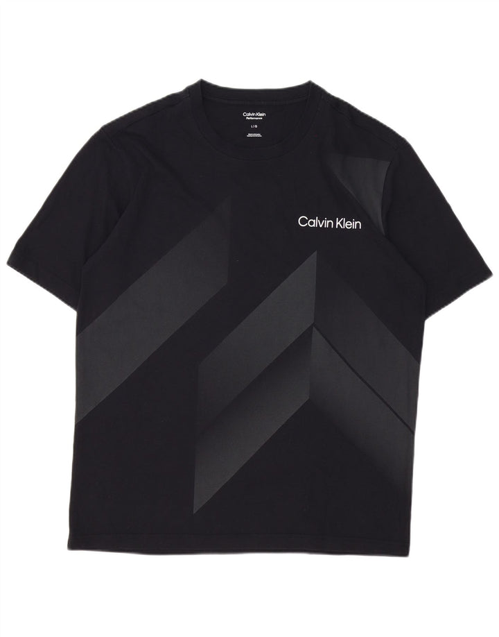 Calvin Klein Herren T-Shirt Top Large Schwarz Geometrisch Baumwolle