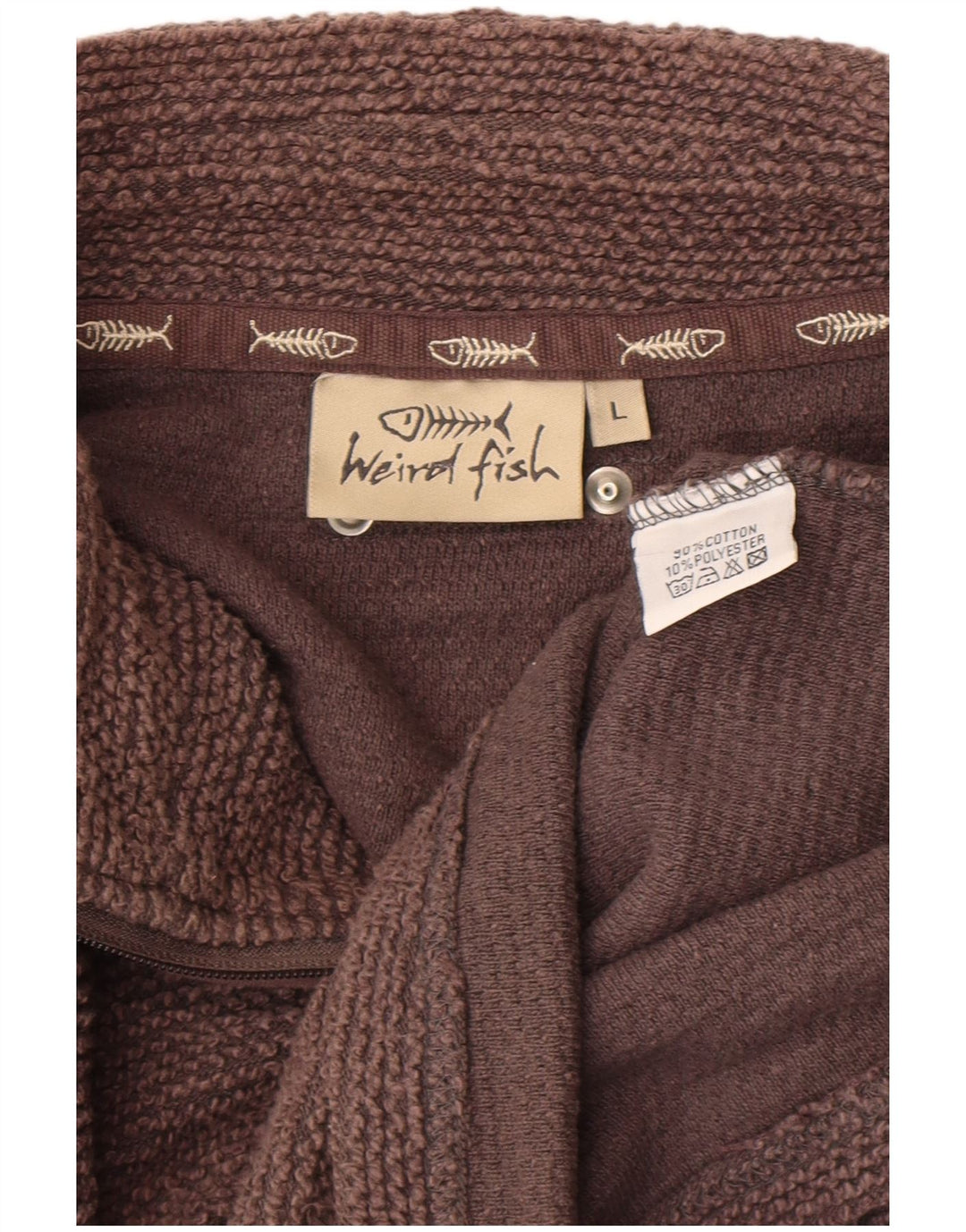 WEIRD FISH Herren-Sweatshirt mit Reißverschluss am Hals, große braune Baumwolle