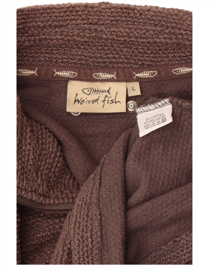 WEIRD FISH Herren-Sweatshirt mit Reißverschluss am Hals, große braune Baumwolle