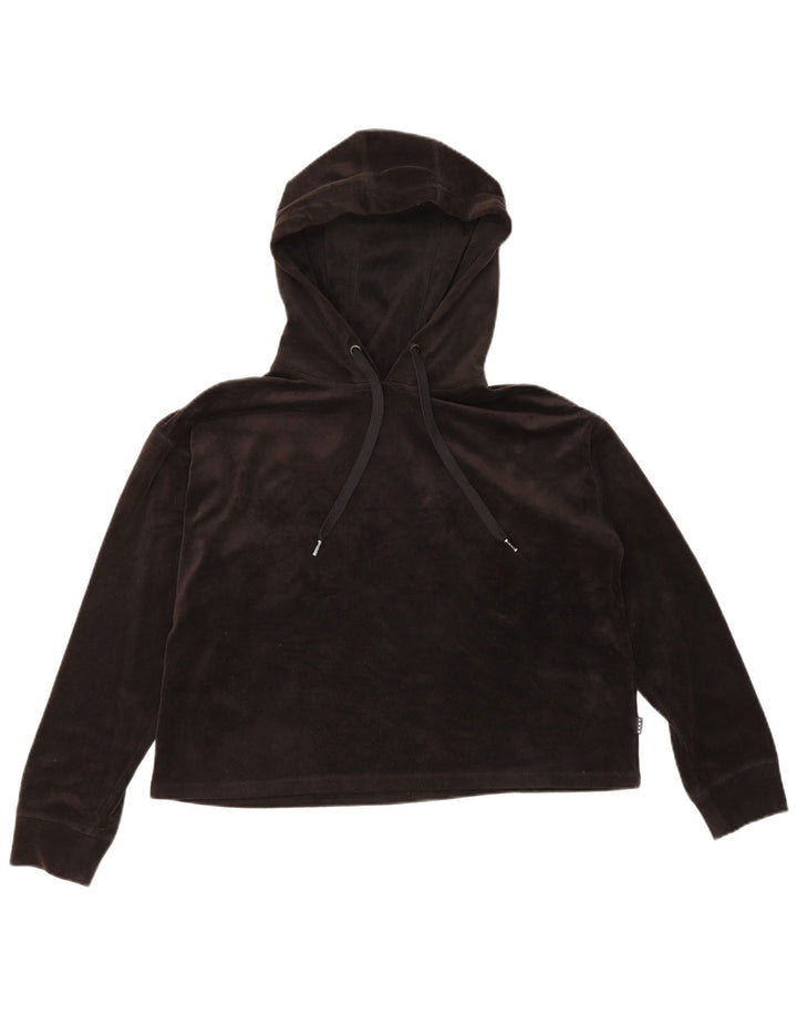 Dkny Damen Übergroßes Velours-Top mit Kapuze, langärmlig, UK 12, Mittelschwarz