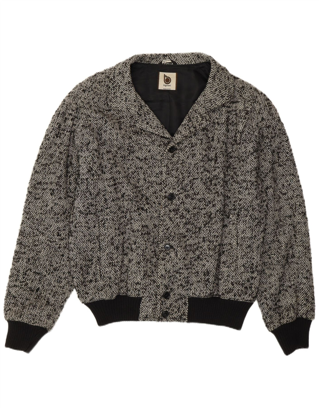 Bignami Herren Bomberjacke UK 42 XL Graue Wolle mit Fischgrätenmuster