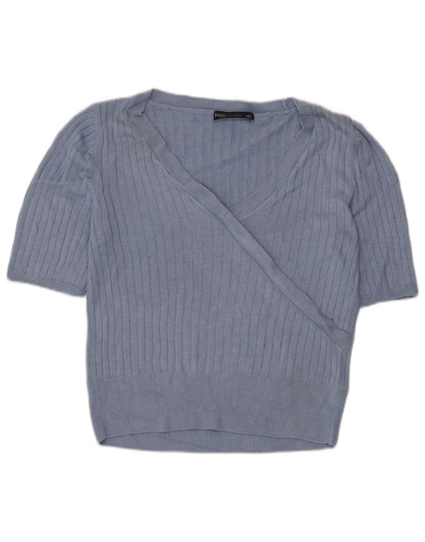 Marks & Spencer Damen Crop Bluse Top UK 12 Mittelblaue Viskose