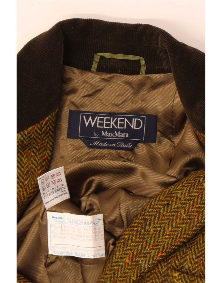 Max Mara Damen-Blazerjacke mit 3 Knöpfen, Gr. 10, Größe S, Khaki, Fischgrätenmuster