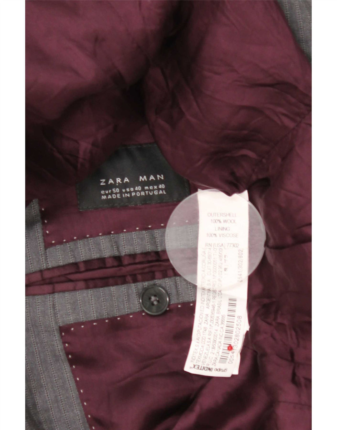 Zara Herren-Blazerjacke mit 3 Knöpfen, EU 50, mittelgrau gestreifte Wolle