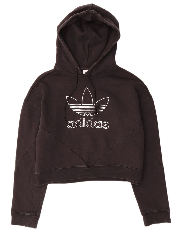 ADIDAS Womens Oversized Graphic Hoodie Pullover UK 10 Small Schwarz Baumwolle