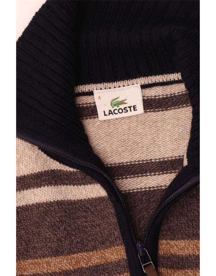 Lacoste Herren-Cardigan mit durchgehendem Reißverschluss, Größe 4, mittelbraun, gestreift, Wolle