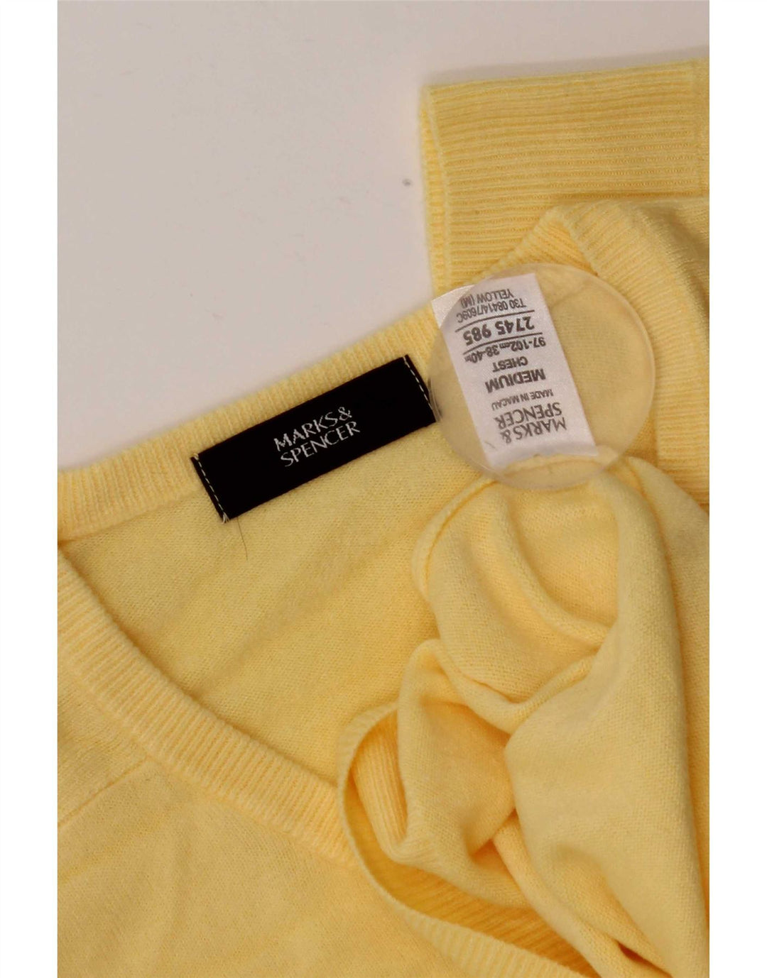 Marks & Spencer Herren-Pullover mit V-Ausschnitt, mittelgelbes Acryl