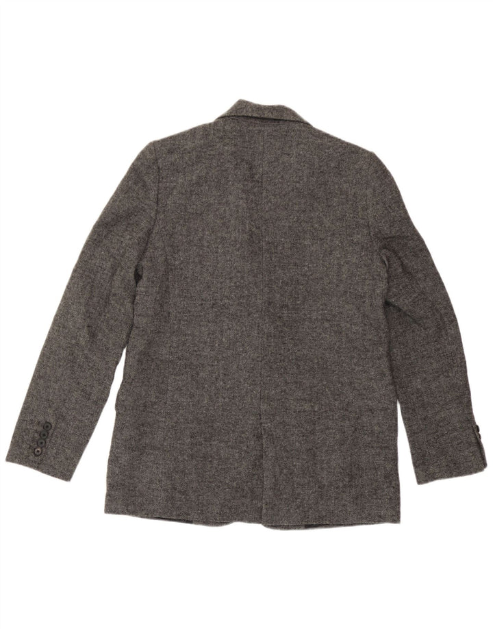 Zara Damen 1-Knopf-Blazerjacke UK 10 Small Graues Fischgrätenmuster aus Polyester