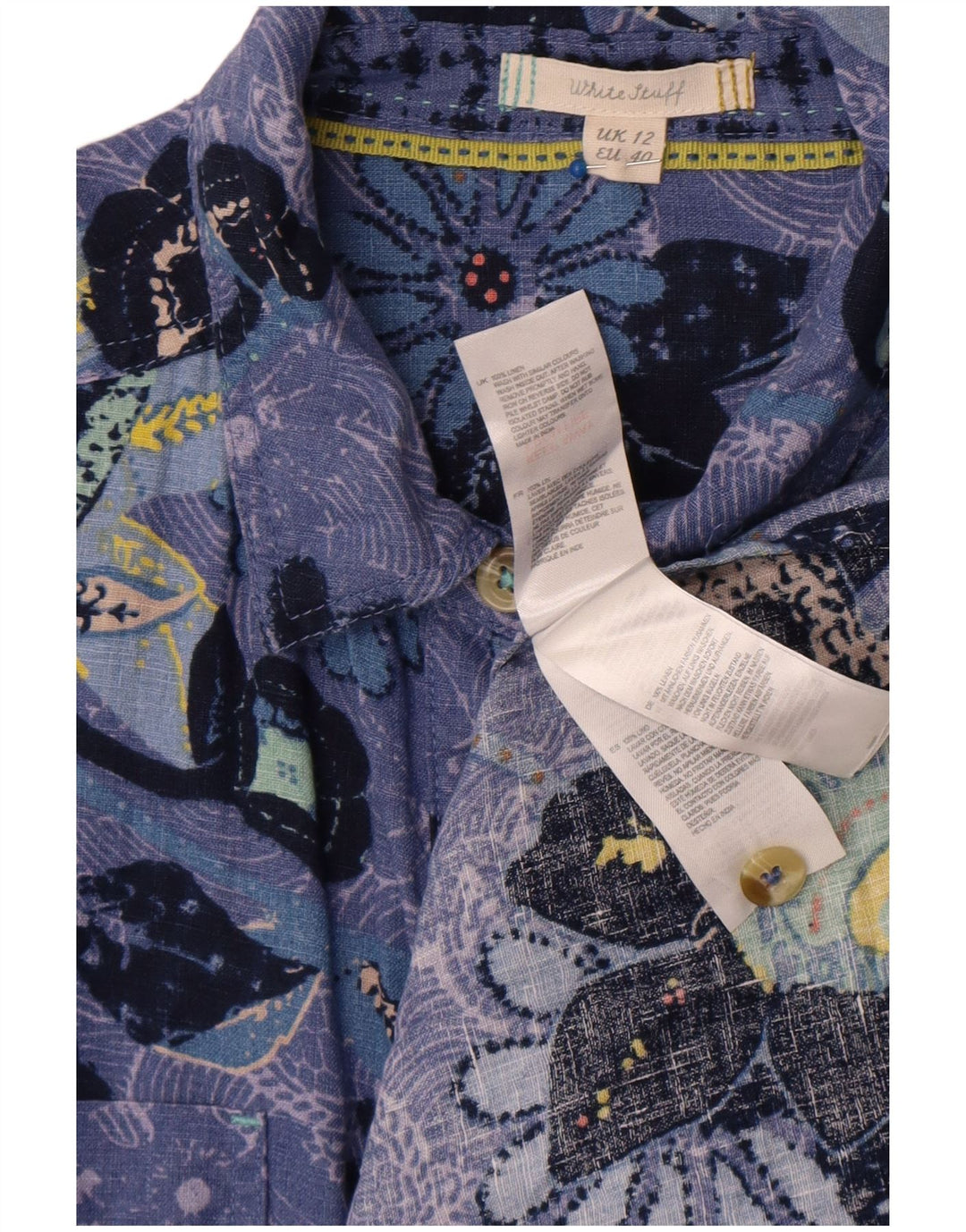 White Stuff Damen-Hemdkleid, UK 12, mittelblaues Blumen-Leinen